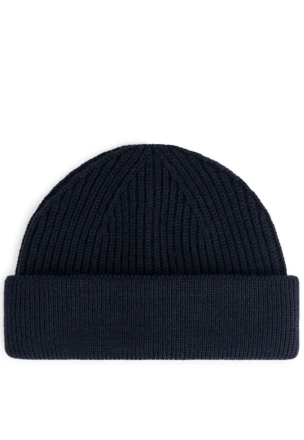 Ribbed Wool Blend Beanie - Blue