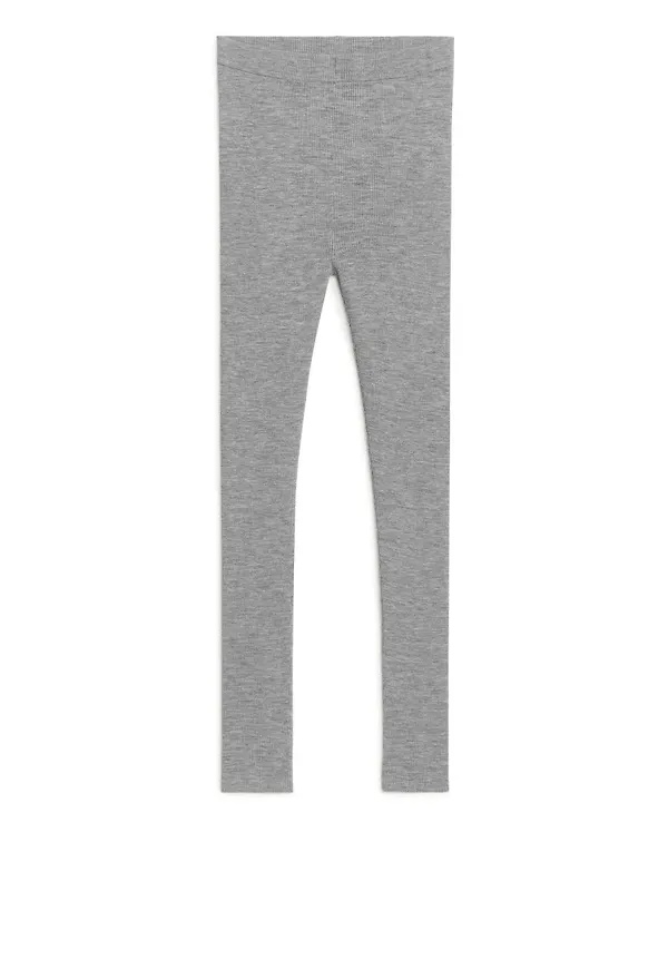 Ribbed Wool Blend Leggings - Grey
