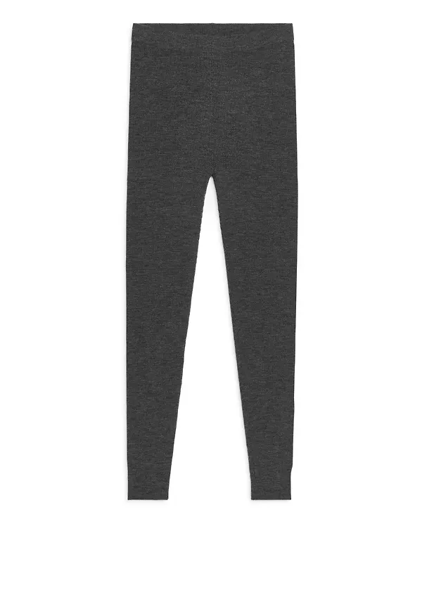 Ribbed Wool Blend Leggings - Grey