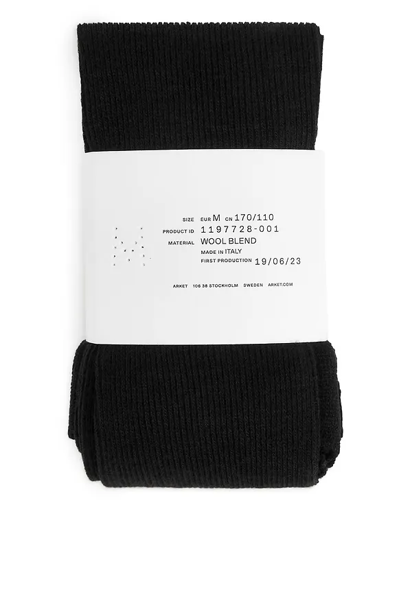 Ribbed Wool-Blend Tights - Black