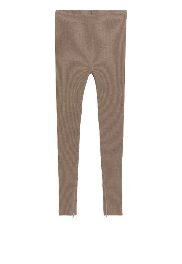 Ribbed Wool Leggings - Beige