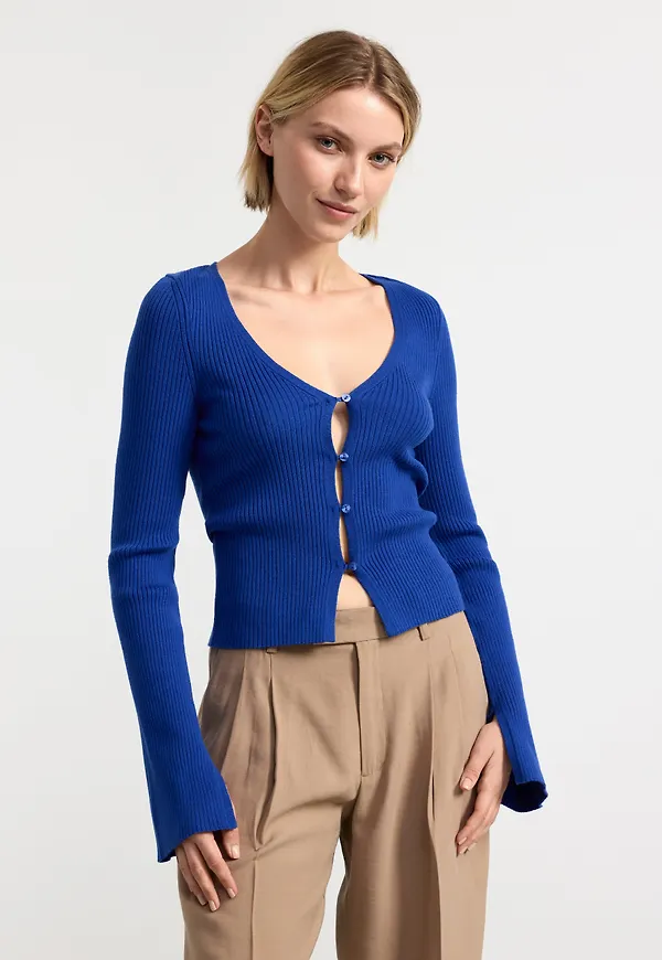 Ribbstickad cardigan