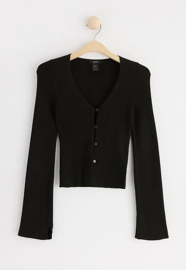 Ribbstickad cardigan
