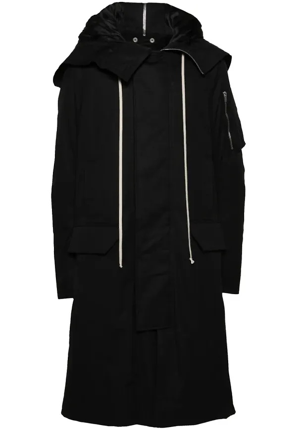 Rick Owens vadderad kappa med huva - Svart