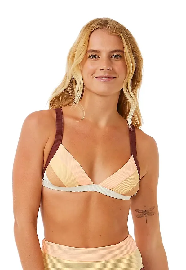 Rip Curl Women's Block Party Spliced Fixed Triangle Bikini Top Bone