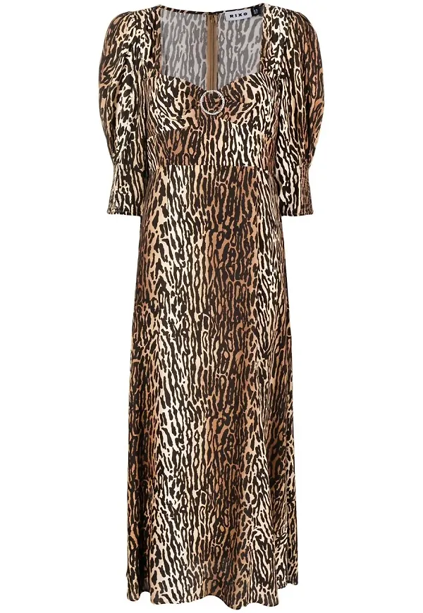 Rixo leopardmönstrad midiklänning - Brun
