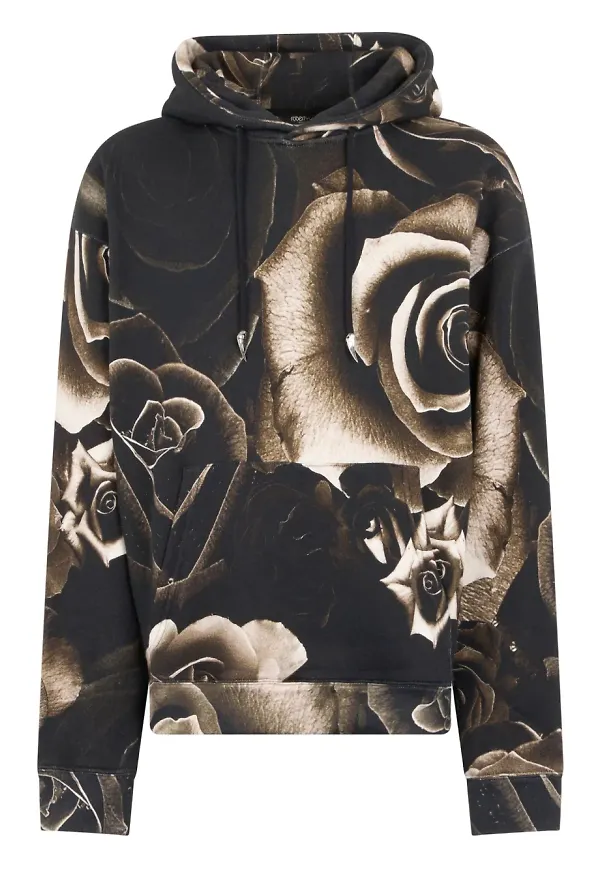 Roberto Cavalli hoodie med rostryck - Svart