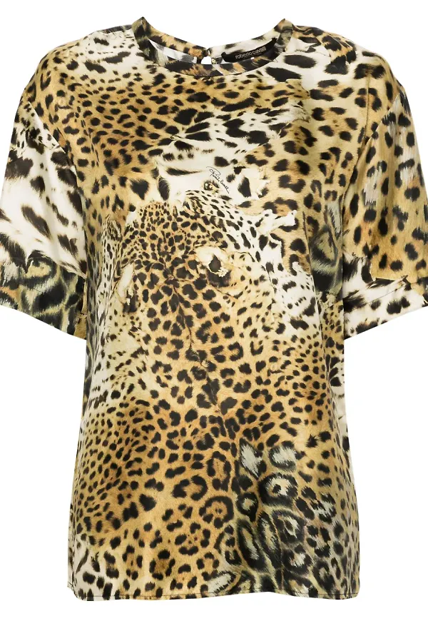 Roberto Cavalli leopardmönstrad sidenblus - Neutral