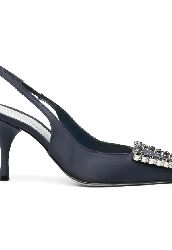 Roberto Festa, Skor, Dam, 40 EU, Läder, Marinblå Satin Slingback Pumps