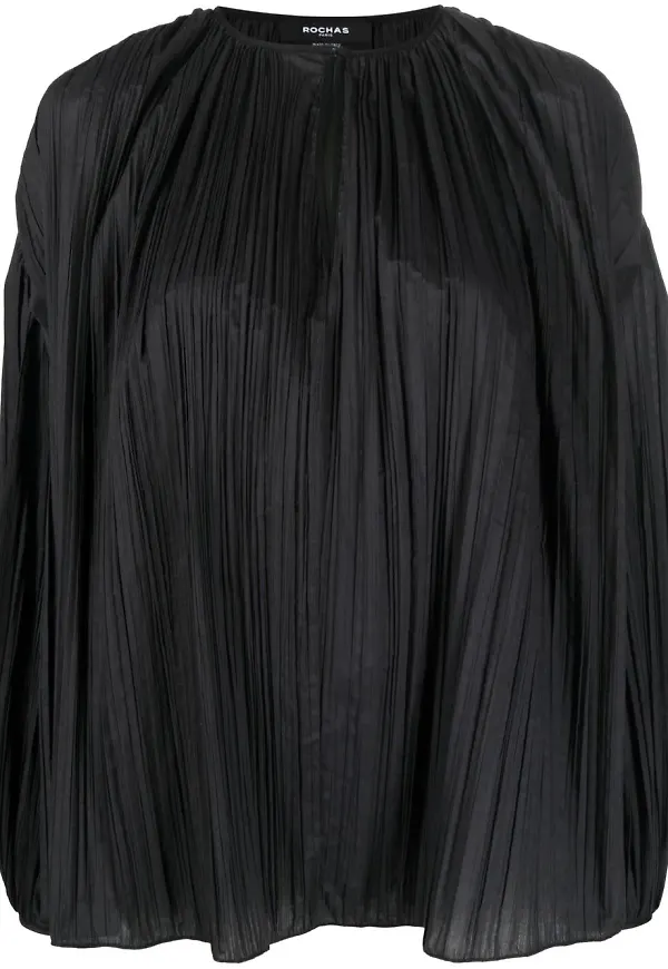 Rochas plisserad blus med puffärm - Svart