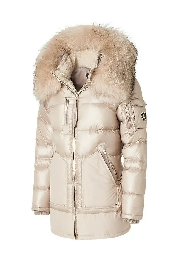 Rockandblue Down Jacket With Fur Collar Beige, Dam