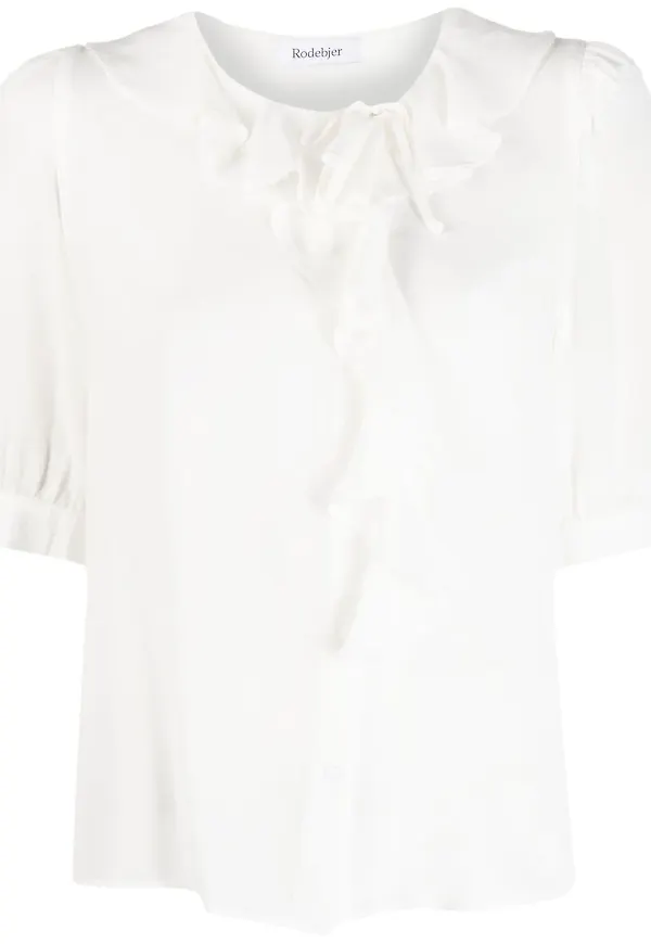Rodebjer blus med volangkant - Vit