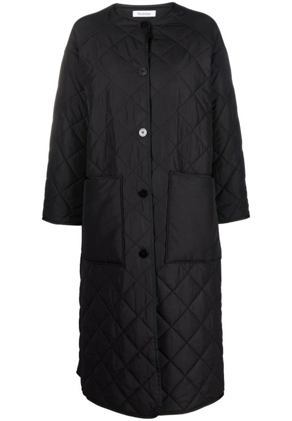 Rodebjer quiltad enkelknäppt kappa i oversize-modell - Svart