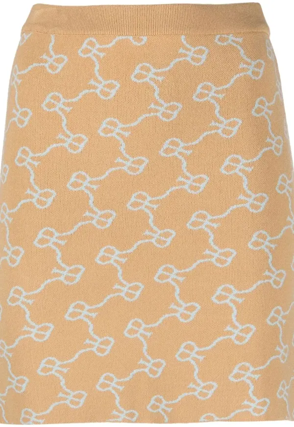 Rokh stickad kjol med monogram - Neutral