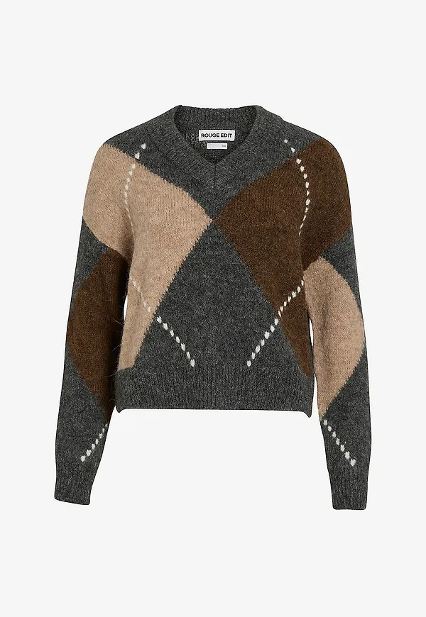 Rouge Edit - Tröja Rouargyle LS V-neck Knit - Grå