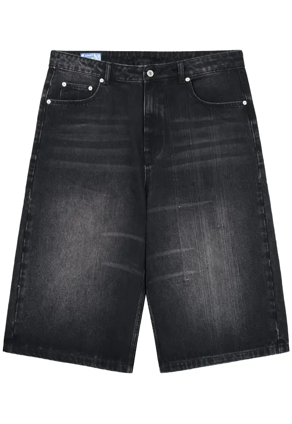 ROUGH. knälånga jeansshorts - Svart