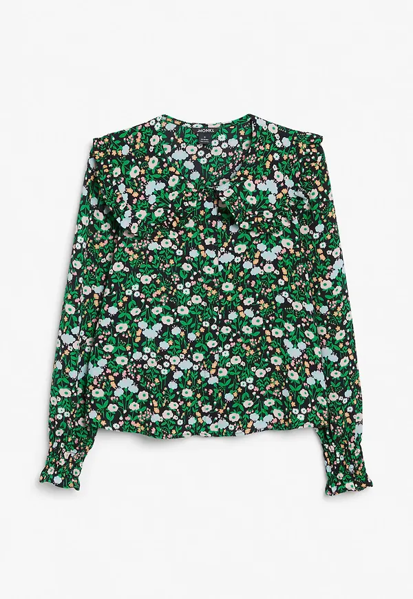 Round collar blouse - Black