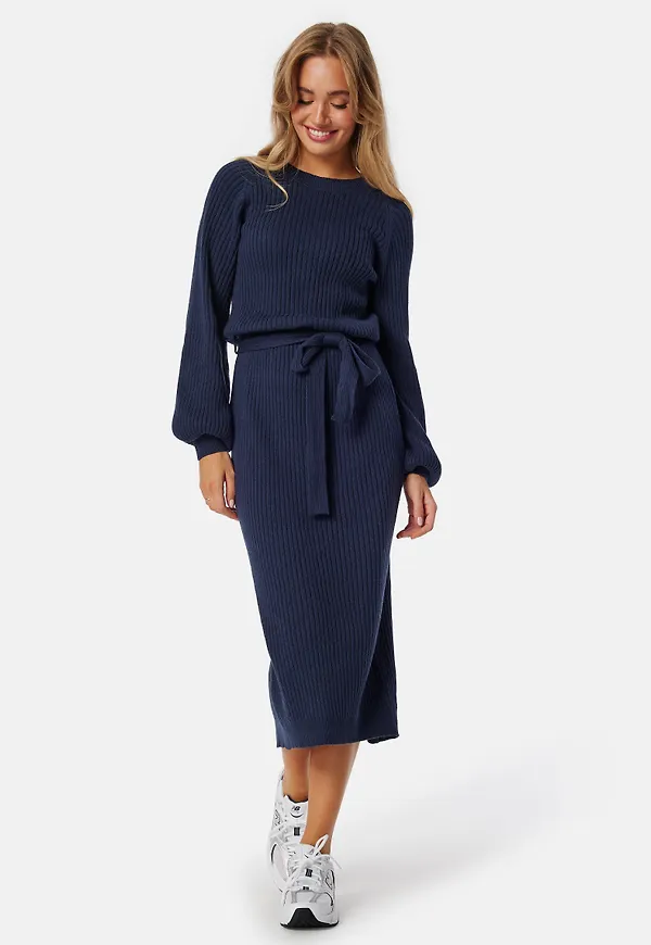 Round Neck Rib Knitted Midi Dress
