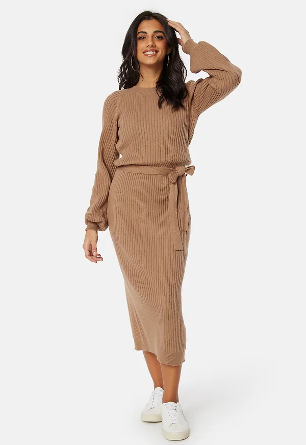 Round Neck Rib Knitted Midi Dress