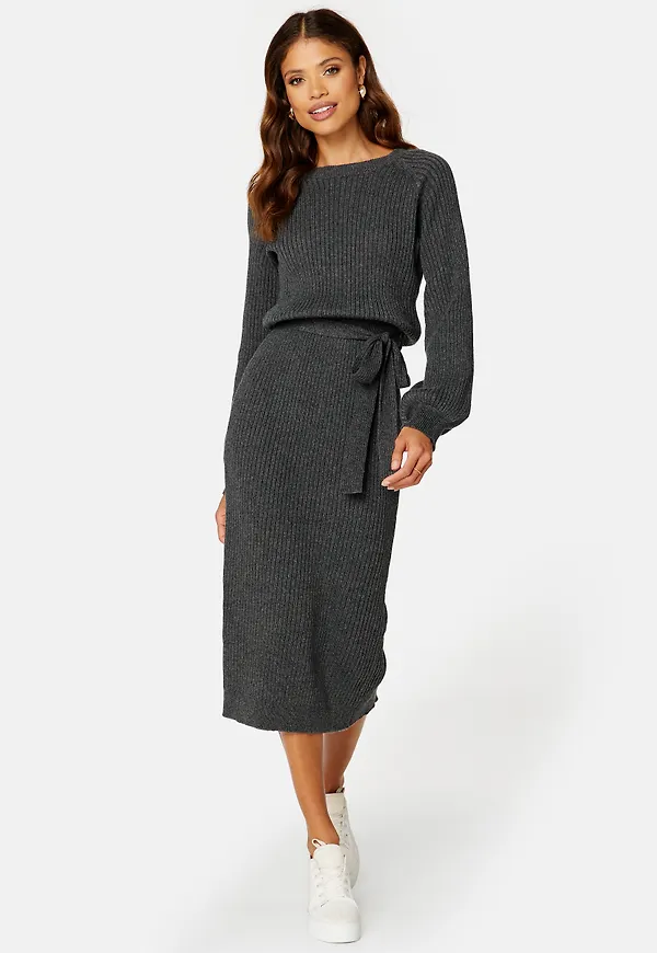 Round Neck Rib Knitted Midi Dress