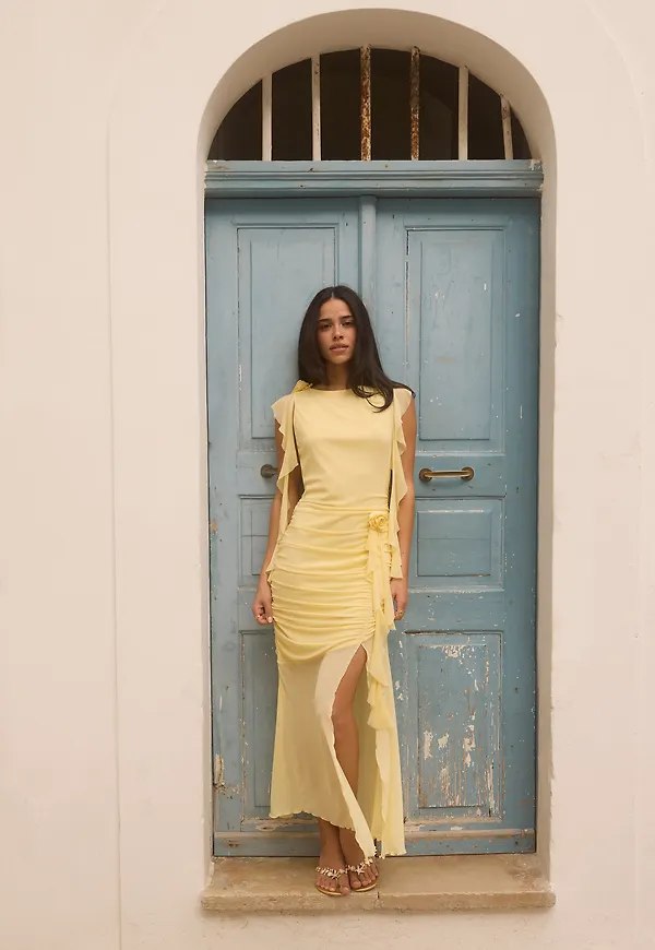 Ruched Frill Ankle Dress