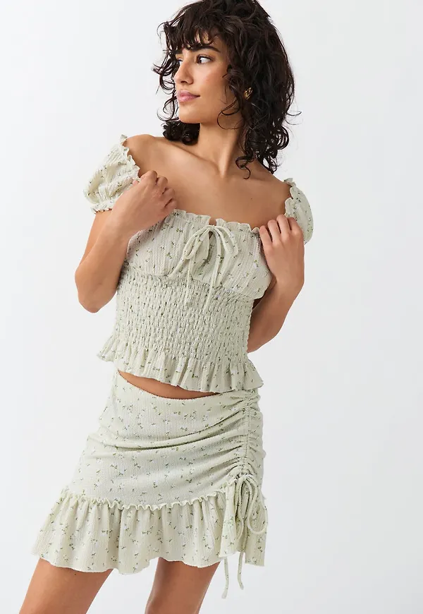 Ruched frill mini skirt