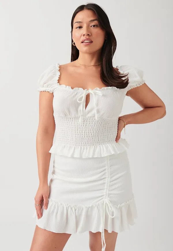 Ruched frill mini skirt