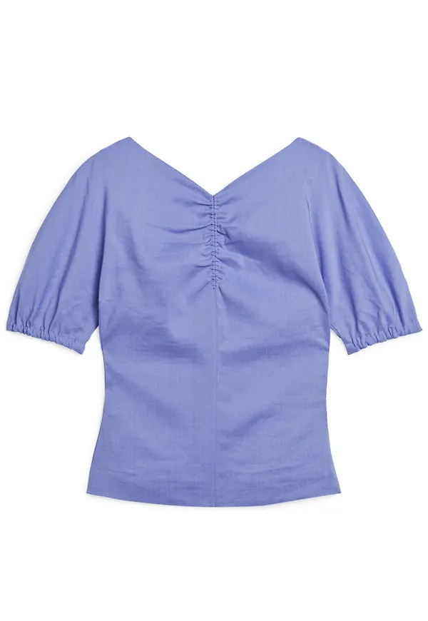 Ruched Lined Blouse - Blue