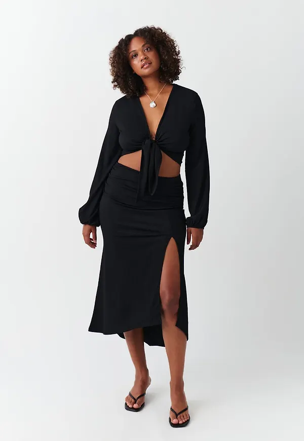Ruched midi skirt