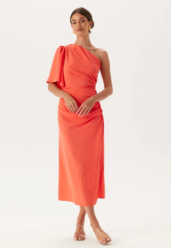 Ruched One Shoulder Midi Dress