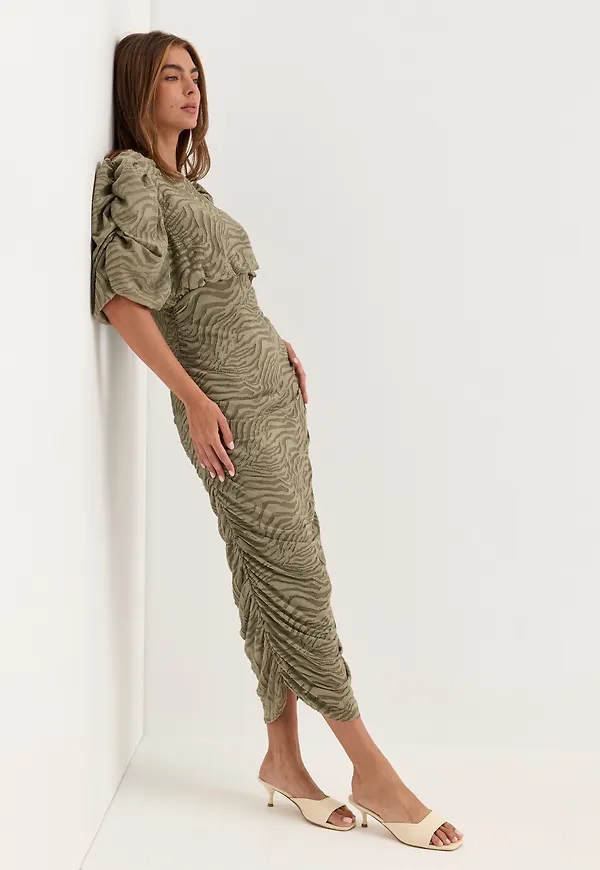 Ruched Puff Sleeve Dress