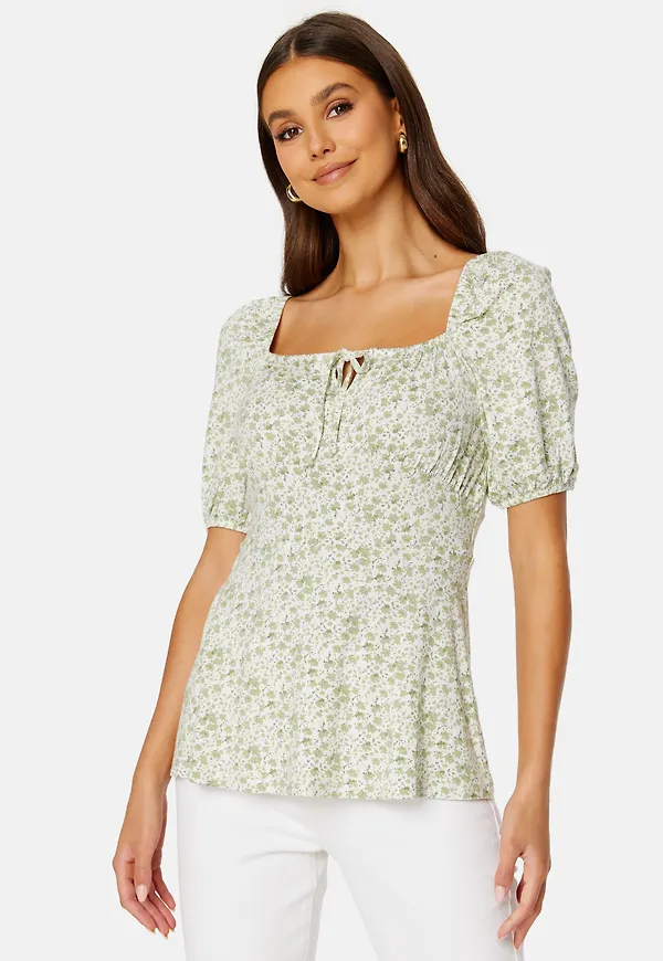 Ruched Short Sleeve Tie Top