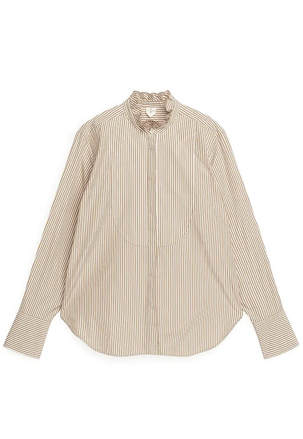 Ruffle-Neck Tuxedo Shirt - Yellow