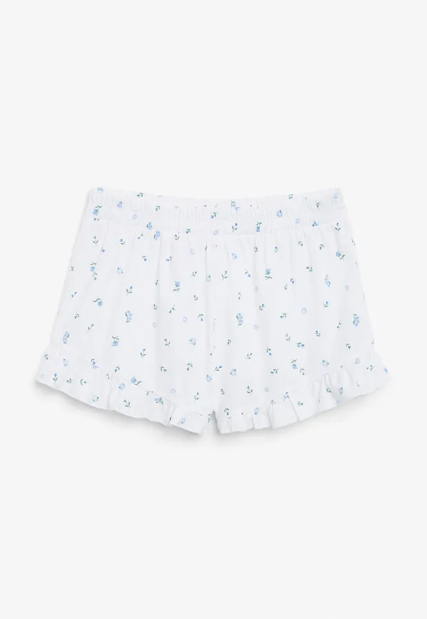 Ruffle hem cotton shorts - White