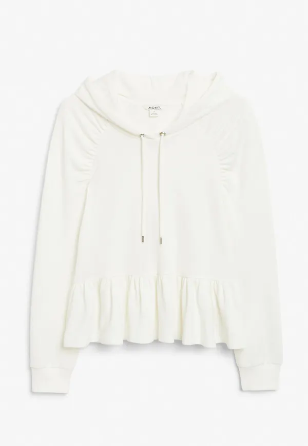 Ruffle hem hoodie - White