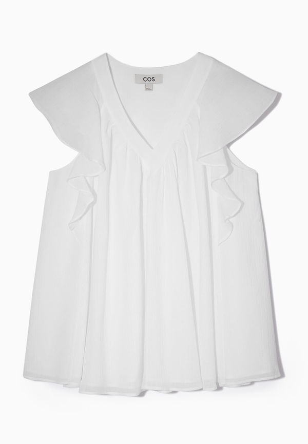 RUFFLED CAP-SLEEVE BLOUSE