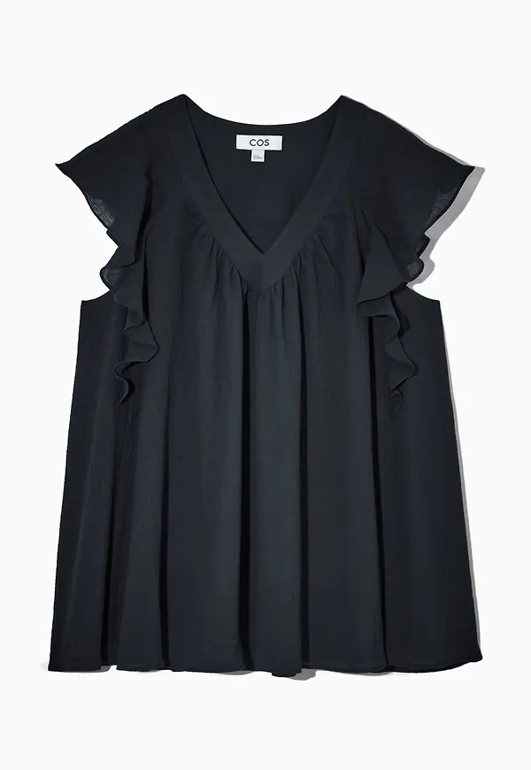 RUFFLED CAP-SLEEVE BLOUSE