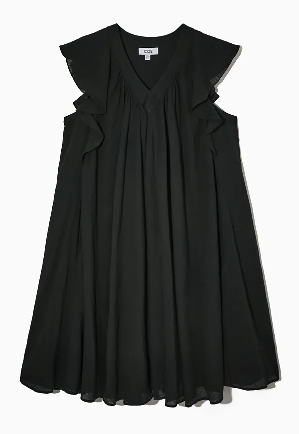RUFFLED CAP-SLEEVE DRESS