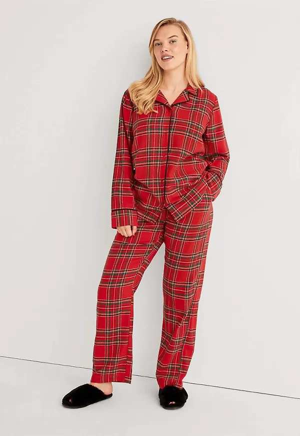 Rutig flanellpyjamas i bomull