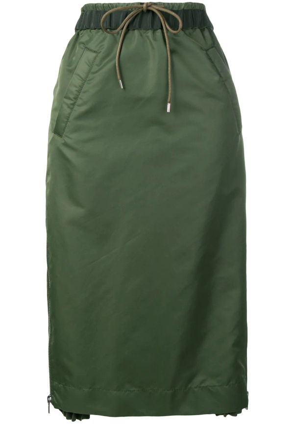 sacai kjol med elastisk midja - Grön