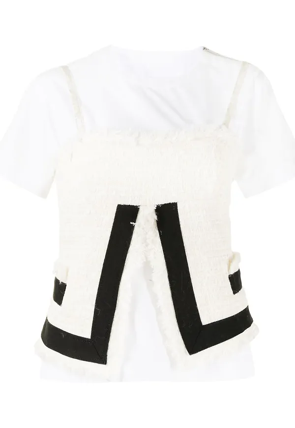 sacai t-shirt med lagerdesign - Vit