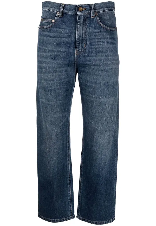 Saint Laurent Authentic trekvartsbyxor med hög midja - Blå