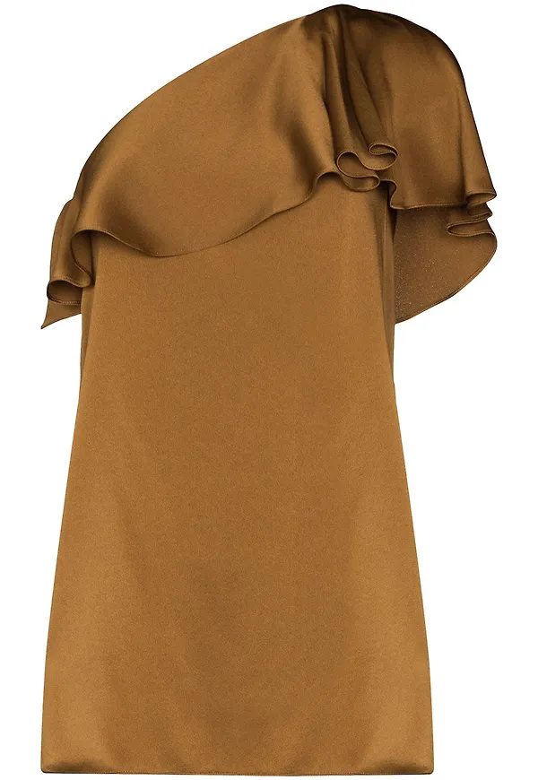 Saint Laurent baraxlad volangklänning - Brun