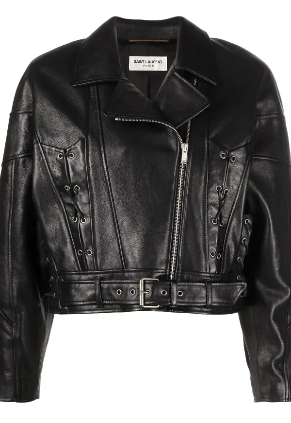 Saint Laurent bikerjacka med knytning - Svart