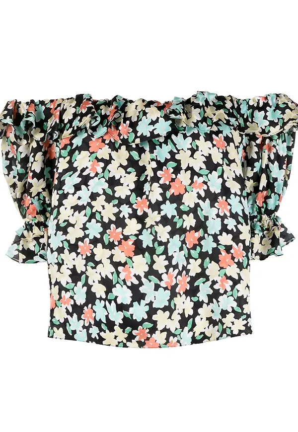 Saint Laurent blommig baraxlad blus - Svart
