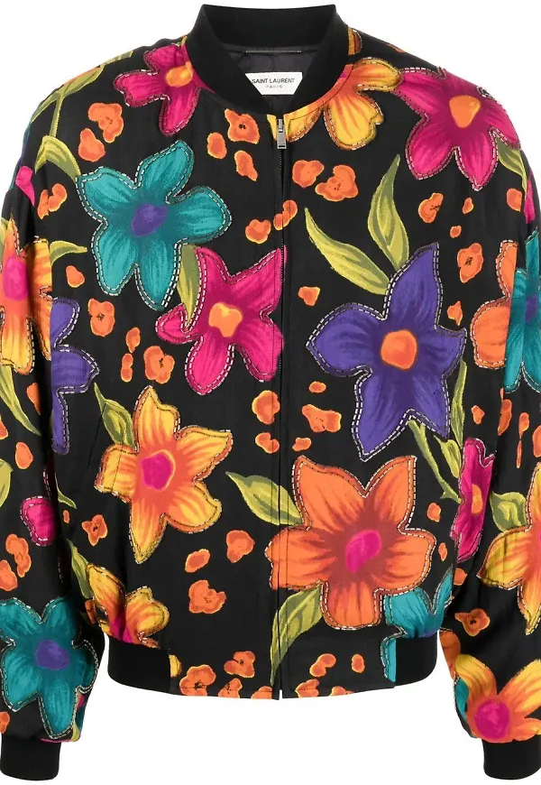 Saint Laurent blommig bomberjacka - Svart