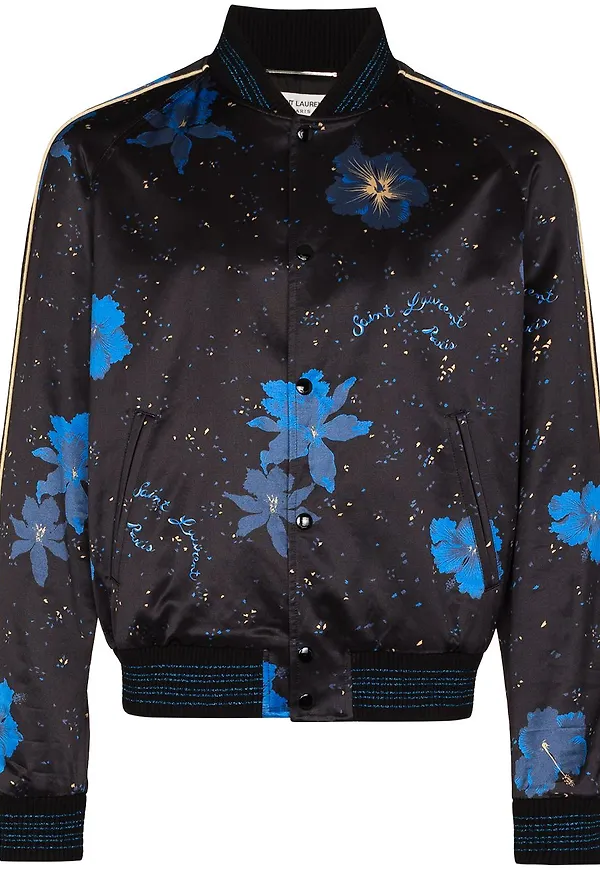 Saint Laurent blommig bomberjacka - Svart
