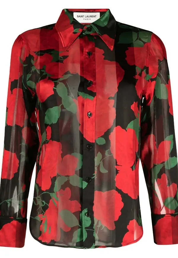 Saint Laurent blommig halvskir blus - Svart