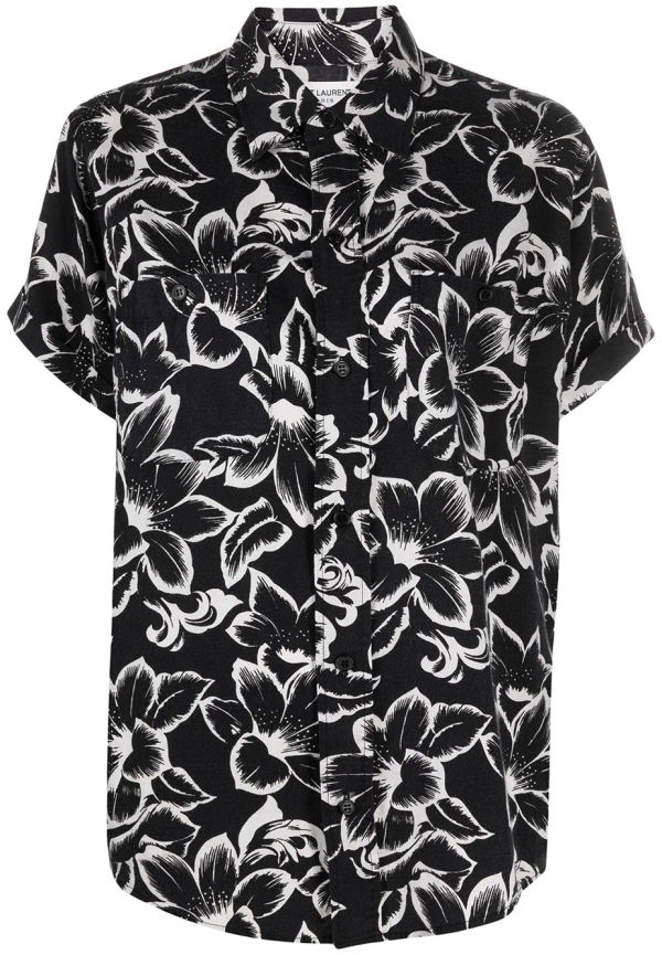 Saint Laurent blommig kortärmad skjorta - Svart