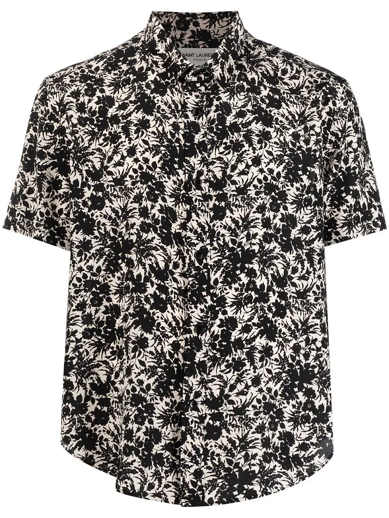Saint Laurent blommig kortärmad skjorta - Svart